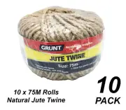 Bulk 750 Metres Natural Jute Twine - 10 x 75m Rolls Brown 2mm Thick