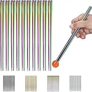 10 Pairs Reusable Chopsticks, Titanium Rainbow Plating Stainless Steel Metal Chop Sticks, Japanese Chinese Korean Chopstick Dishwasher Safe, 8.9 Inch (Coloful / Chop sticks)