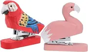jojofuny Artistic Wooden Animal Stapler Parrot Flamingo for School Office and Home Decor