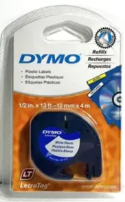 Dymo 91331 Black Print on White Plastic Lable Marker Tape 156 L x 1/2 W in.