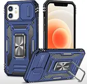 Slide Camera Case for iPhone XR 6.1,Kickstand with Built-in 360° Rotate Magnetic Ring Stand Shockproof Protective Armor Cover,Navy