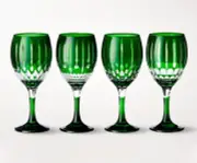 WILLIAM SONOMA WILSHIRE EMERALD GREEN JEWEL CUT 8" WINE GLASSES *NIB* SOLD OUT