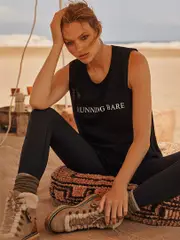 Black Workout Singlet for Women. Running Bare Activewear Top.