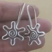 Thai coil hanging earrings pure silver Karen hill tribe