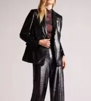 Ted Baker Millei Matte Sequin Relaxed Fit Blazer Black Formal Size 2 uS 4-6 New
