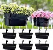 LaLaGreen Deck Railing Planter Box (6 Pack, 17 Inch) Large Black Metal Window Flower Boxes Outdoor, Hanging Planters Plant Holder Hooks Fence Rail Buckets Garden Boho Style Wall Mount Porch Herb Decor