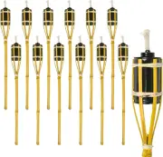 12x Yellow 60cm Bamboo Garden Fire Torches - Outdoor Paraffin Lamp Oil Burner...