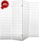 Room Divider, 4 Panel Folding Wooden Privacy Screen, Portable Partition Wall for