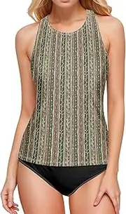[Joisal] Swim Tank Top, Bathing Suit with Built in Bra, Art Womens Tankini Swimsuits, Small
