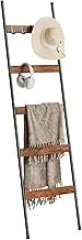ELYKEN Rustic Brown Metal 5-Tier Quilt Holder with 4 Removable Hooks, 17.3" x 17.3" x 63" Freestanding Towel Rack for Living Room, Bathroom, Home Decor
