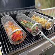 Stainless Steel BBQ Grill Basket – Rolling Mesh Tube for Outdoor Grilling