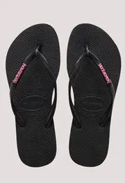 Havaianas: Slim Logo Metallic 1094 Jandal - Black/Pink (Size: 35/36)