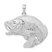 Sterling Silver De-Ani Rhodium-Plated Jumping Bass Fish Pendant
