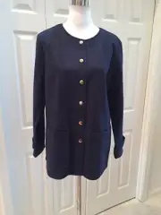 NWT Bob Mackie Faux Suede Snap Front Jacket Navy L # A302147