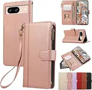 [Rosbtib] Case for Google Pixel 8 Pro, Wallet with Card Slots for Pixel 8 Pro Case, Fashion PU Leather Magnetic Flip Zipper Style Phone Cover for Google Pixel 8 Pro - Gold
