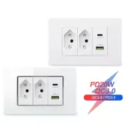 20A Wall Power Socket PD 3.0 20W Type-C Dual USB Fast Charge Outlet 118*72mm