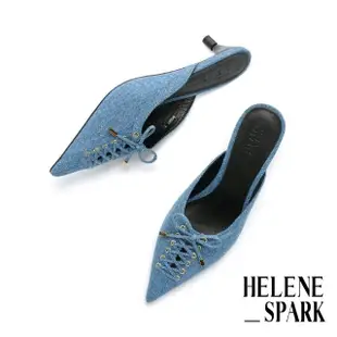 【HELENE_SPARK】系縷馬甲丹寧布穆勒高跟拖鞋(藍)