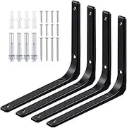 Tanstic 4 Pack 12 Inch L Shape Heavy Duty Decorative Shelf Brackets - Wall Floating Corner Brace Angle Support With Screws for DIY Shelving (Black)