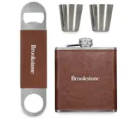 *NIB* Brookstone Classic Flask Gift Set 6 oz Stainless 2 Cups & Bottle Opener