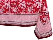 Ruby Red 100% Cotton Square Boho Summer Tablecloth, Block Print Floral Table Cloth Linen for Dining, Parties, Wedding, Outdoors Home Decor 59 X 59 Inches 4 Seater