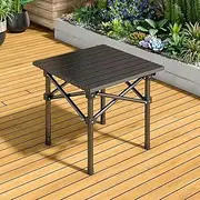 Hbluefat Portable Folding Camping Side Table with Carry Bag, Ultralight Aluminium End Table for Outdoor Cooking, Picnics, Camps, Boats, Travel (Black)