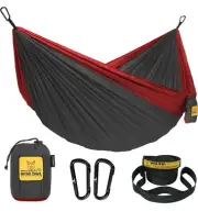 Wise Owl Outfitters Camping Portable Hammock w/ Tree Straps Double - Charcoal/Rd