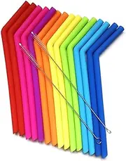 FITS All TUMBLERS Straws - 15 Reusable Silicone Straws for 30 and 590ml Yeti - Flexible Easy to Clean + 2 Extra Long Brushes - BPA Free, No Rubber Taste Drinking - Best Value for Money Pack