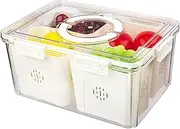 Fridge Organizer with Lids,4 Compartment Airtight Veggie Fruit Storage Containers for Fridge with Handle,Stackable Refrigerator Organizer,Fresh Produce Saver for Food and Storage for Fruit,Veggie