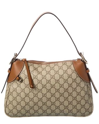 Gucci Gg Emblem Medium Gg Supreme Canvas & Leather Hobo Bag Women's Brown