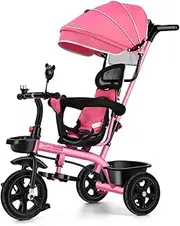 4in1 Pink Baby Toddler Walker Kids Trike Tricycle Bike Children Bicycle Ride On Toy Safety Fence Adjustable Seat Handlebar