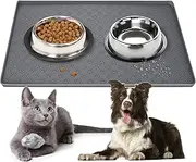 Silicone Waterproof Pet Feeding Mats, Food Mats, Pet Placemat for Dog and Cat, Mat for Prevent Food and Water Overflow, Non Slip, Washable, Easy Clean, Paw Pattern(Grey)