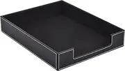 [RHCSZ] PU Leather 1-Layer Stackable Office File Document Tray Case Rack Paper Letter Tray Desk File Document Organizer Holder (Black)