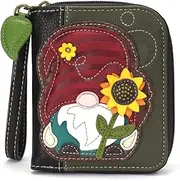 [CHALA] Zip Around Wallet, Wristlet, 8 Credit Card Slots, Sturdy Pu Leather, Gnome - Olive