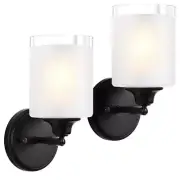 Bathroom Wall Sconce Set of Two with Frosted Glass Shades, Modern 2Pack Black