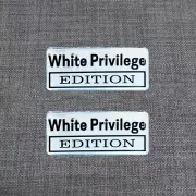 For Epoxy White Privilege Emblem Logo Black Chrome New Sticker -2Pc