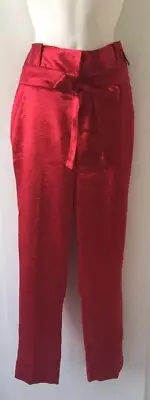 NEW New York Company Red PAPERBAG WAIST SLIM ANKLE PANTS Size 0 Stretch O2395