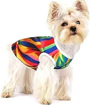 Rainbow Color stripe print Tshirts for Small Dogs Dog's Fashion Shirt Breathable Sleeveless Shirts for Small Dogs