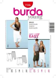 BURDA SEWING PATTERN 7546 MISSES MENS UNISEX XS-XL EASY LOOSE FIT HAREM PANTS