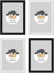 Ikea FISKBO A4 Photo Frames, 21x30 Centimetres, Black/White, Fibreboard & Plastic, Ideal for Certificates - Set of 4 (2 x Black & 2 x White)