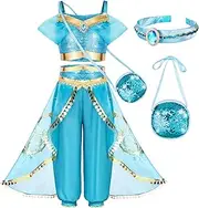 Arabian Princess Jasmine Costume for Toddler Girls - with Sequin Small bag, Headband