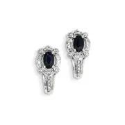 14K White Gold Real Diamond u0026 Sapphire J Hoop Earrings