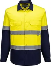 [Portwest] MA803 Industrial Mens Work Shirt Cotton Drill Hi Vis Reflective Tape Long Sleeve Lightweight Breathable Safety Uniform Ventilated PPE Top