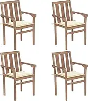 Stackable Garden Chairs with Cushions 4 pcs Solid Teak Wood Patio Chair