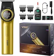 VGR 977 Professional Hair Trimmer Hair Clippers for Men, 8000rpm T-Blade Trimmer Zero Gapped Cordless Barber Clippers, Rechargeable Edgers Clippers with LED Display(Gold)
