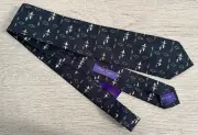 Ralph Lauren Purple Label Print Tie Black White 100% Cotton Hand Made in Italy