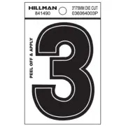 Hillman 3-In Die-Cut Black Gloss Finish Wide Style Vinyl Peel-Off Number (3)