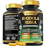 Rhodiola Rosea Supplement - 8in1 Formula - Combine with Ashwagandha, Turmeric, Berberine, Maca, Chamomile, Green Tea, and Black Pepper - Nutrient Rich - 150 Vegan Capsules