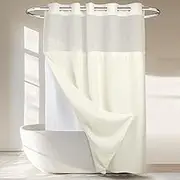Heavyweight No Hooks Required Dotted Waffle Weave Shower Curtain with Snap in Liner - 71W x 74H,Hotel Grade,Spa Like Bath Curtain,Cream