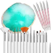 AUOCATTAIL 21 Pcs Nail Art Brushes Set Gel Nail Art Design Tools with Palette Nail Stuff Nail Tech Supplies 2-way Dotting Pens Acrylic Silicone Manicure Kit DIY Makeup Display Board, Green