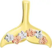 [Jewelry America] 14k Yellow and Rose Gold Tri-Tone Dolphin Tail Fin with Hawaiian Plumeria Flowers Pendant